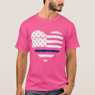 Camiseta Thin Blue Line White USA Flag Heart Distressed Gru
