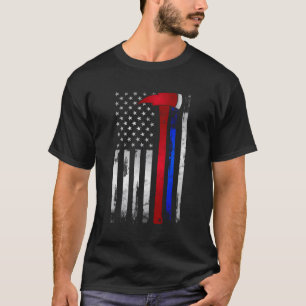 Camiseta Thin Red Blue Line American Flag Ax Firefighter P