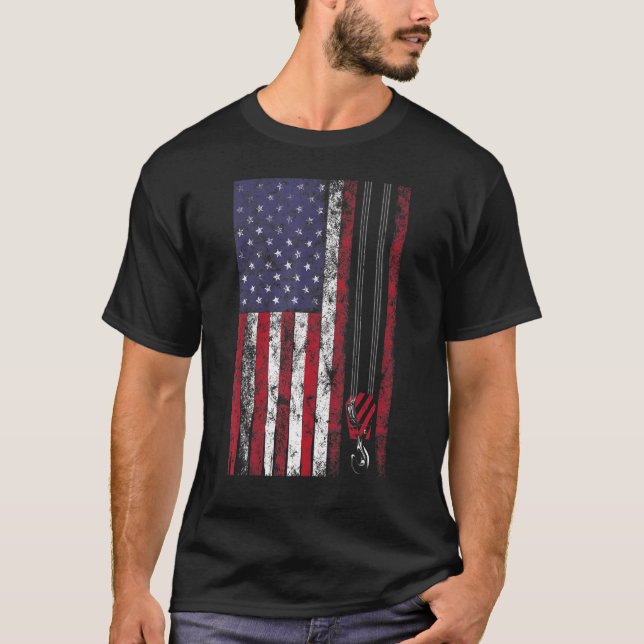 Camiseta Thin Red Flag American Flag Job Patriotic Crane Op (Frente)