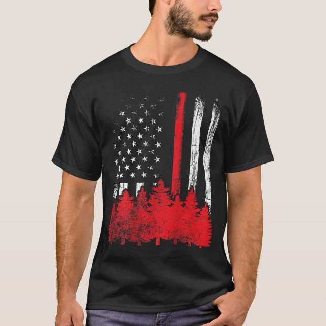 Camiseta Thin Red Line - Bandeira Americana Wildland Firefi (Frente)