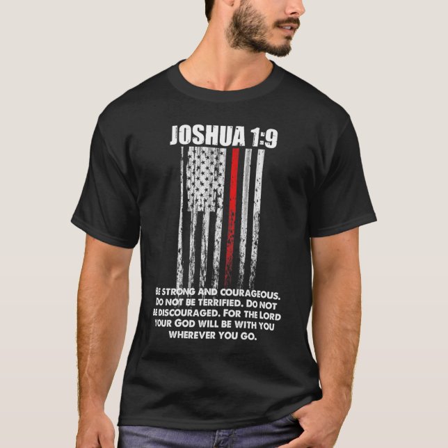 Camiseta Thin Red Line Firefighter Bible Verse Christian (Frente)