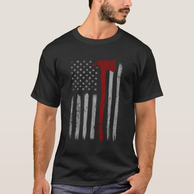 Camiseta Thin Red Line Patriotic Firefighter Usa Flag Ax F (Frente)