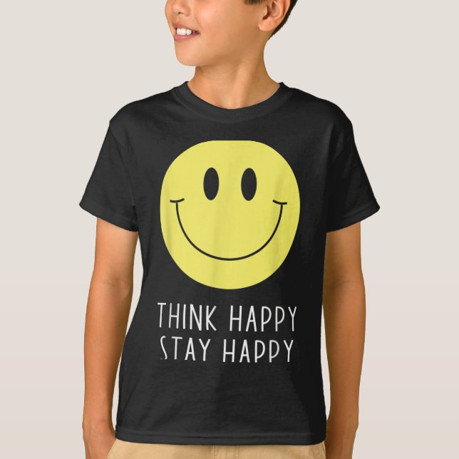 Camiseta Think Happy Stay Happy Motivation Quote Yellow Smi (Frente)