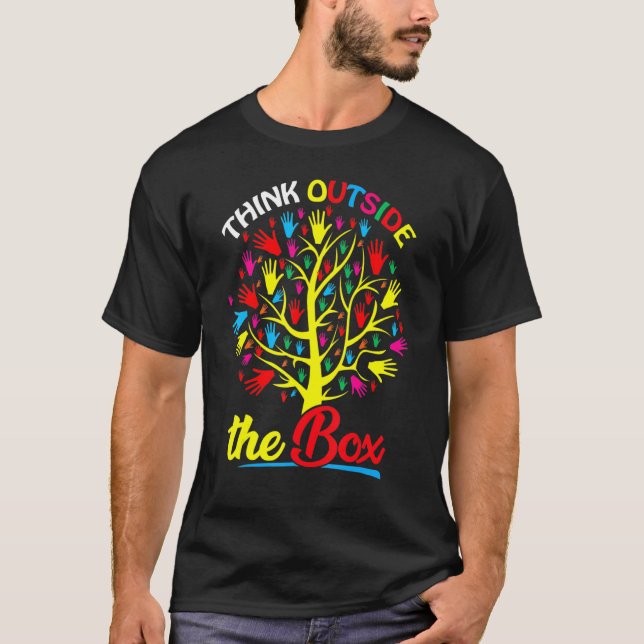 Camiseta Think Outside The Box Tree Hand Puzzle Autism Awar (Frente)