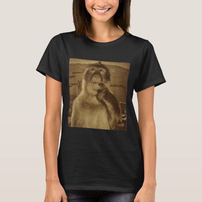 Camiseta Thinking Monkey Meme Vintage Retro  (Frente)