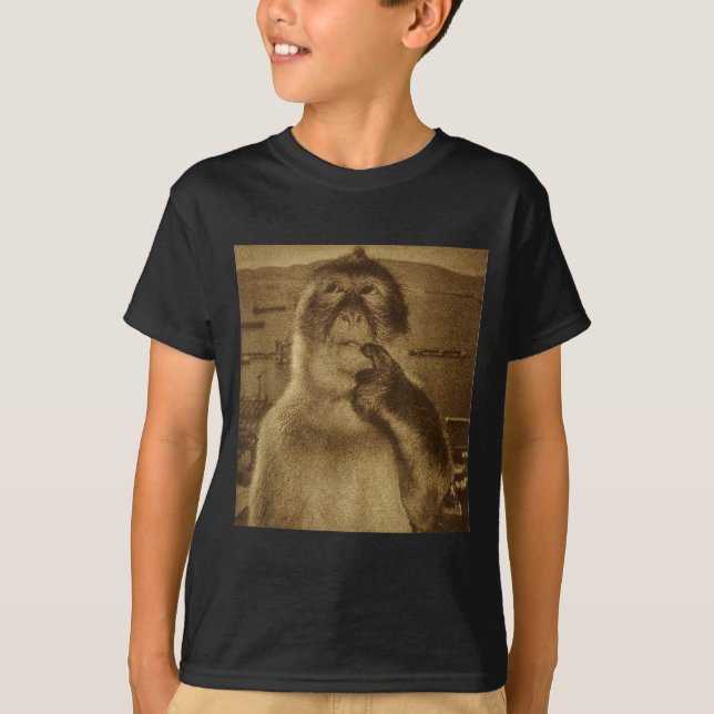 Camiseta Thinking Monkey Meme Vintage Retro  (Frente)