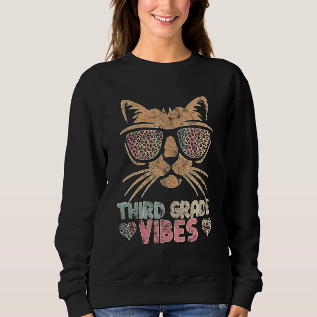 Camiseta Third Grade Vibes Cute Cat Sunglasses Feline (Frente)