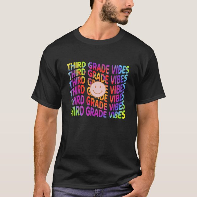 Camiseta Third Grade Vibes Retro 1st Day Of School 3rd Grad (Frente)
