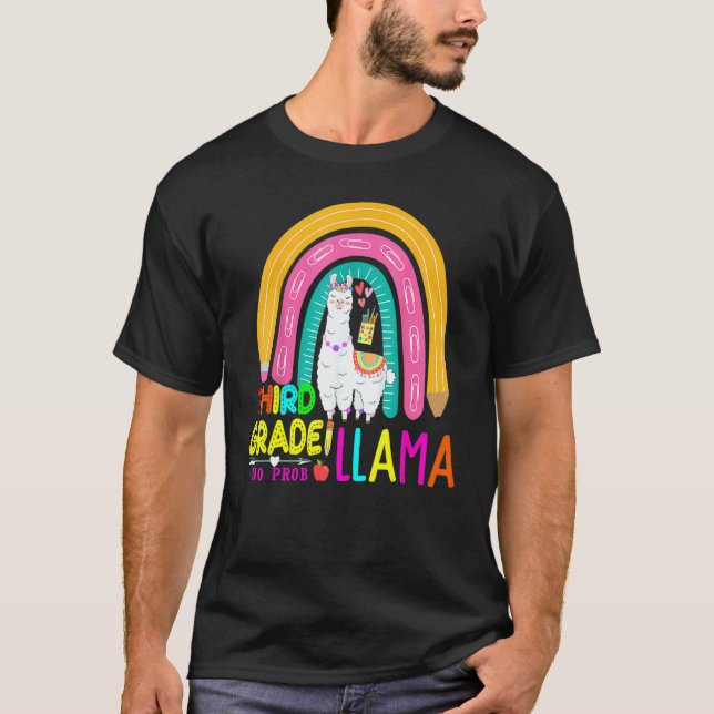 Camiseta Third Team 3rd Grade Teacher Rainbow No Prob Llama (Frente)