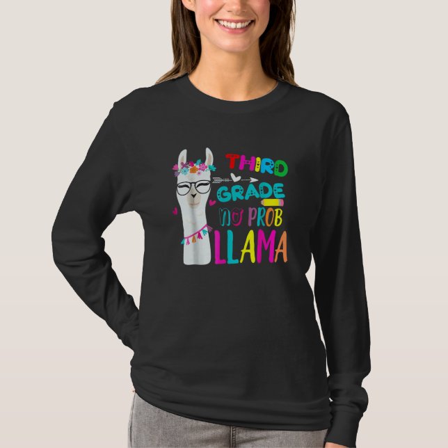 Camiseta Third Team 3rd Grade Teacher Rainbow No Prob Llama (Frente)