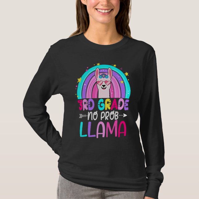Camiseta Third Team 3rd Grade Teacher Rainbow No Prob Llama (Frente)