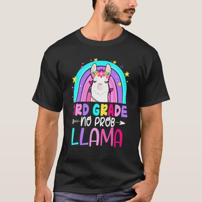 Camiseta Third Team 3rd Grade Teacher Rainbow No Prob Llama (Frente)