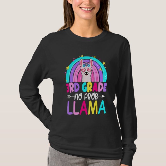 Camiseta Third Team 3rd Grade Teacher Rainbow No Prob Llama (Frente)