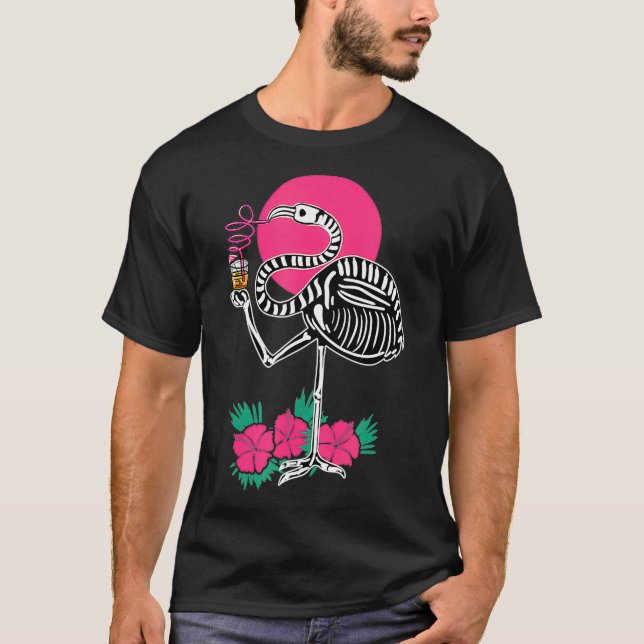 Camiseta Thirsty Skeleton Flamingo Animal Tropical Bird (Frente)