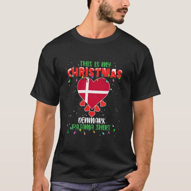 Camiseta This Is My Christmas Lights Love Denmark Flag (Frente)
