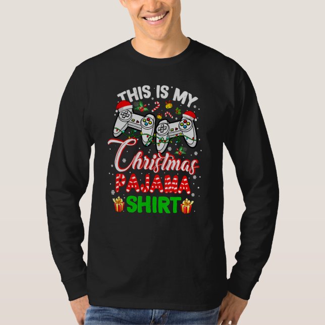 Camiseta This Is My Christmas Pajama Santa Hat Gamer Video  (Frente)