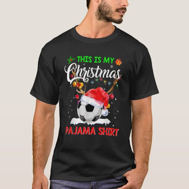 Camiseta This Is My Christmas Pajama Soccer Reindeer Santa  (Frente)