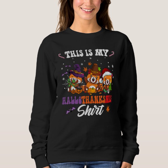 Camiseta This Is My Hallothanksmas Red Panda Santa Hat Chri (Frente)