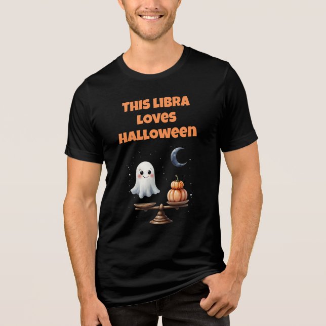 Camiseta This Libra Loves Halloween Cute Ghost & Pumpkin (Frente)