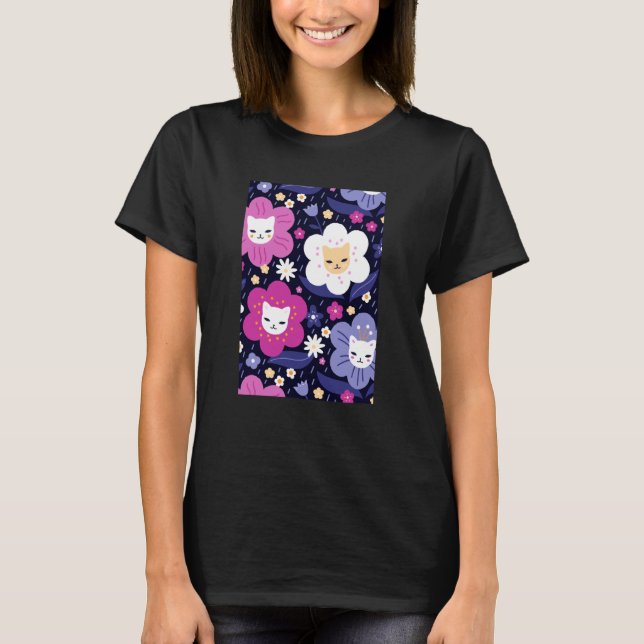 Camiseta Threadless Carly Watts Gato Flores Gráfico (Frente)