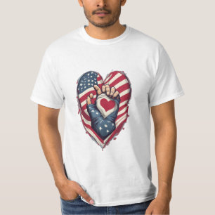 Camiseta Threads Patriotas: Onde Sinalizadores e Corações s