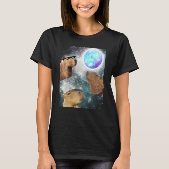 Camiseta Three 3 Moon Capybaras Space Rodent Animal Parody  (Frente)