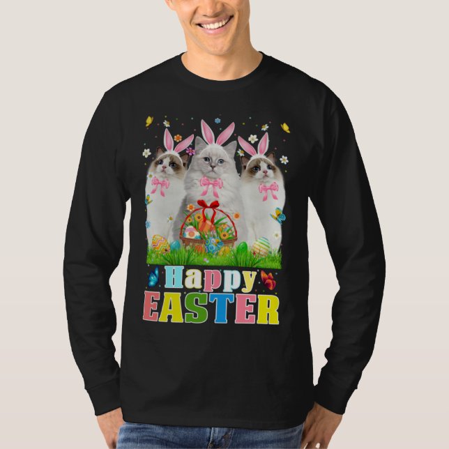 Camiseta Three Bunny Ragdoll Cats & Easter Egg Basket Easte (Frente)