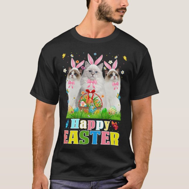 Camiseta Three Bunny Ragdoll Cats & Easter Egg Basket Easte (Frente)