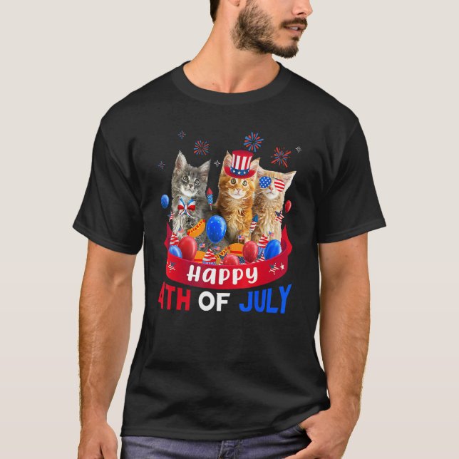 Camiseta Three Cat Happy 4th Of July Balloon  Independence  (Frente)
