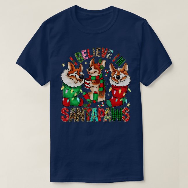 Camiseta Three Corgi In Sock Christmas Santa Xmas (Frente do Design)