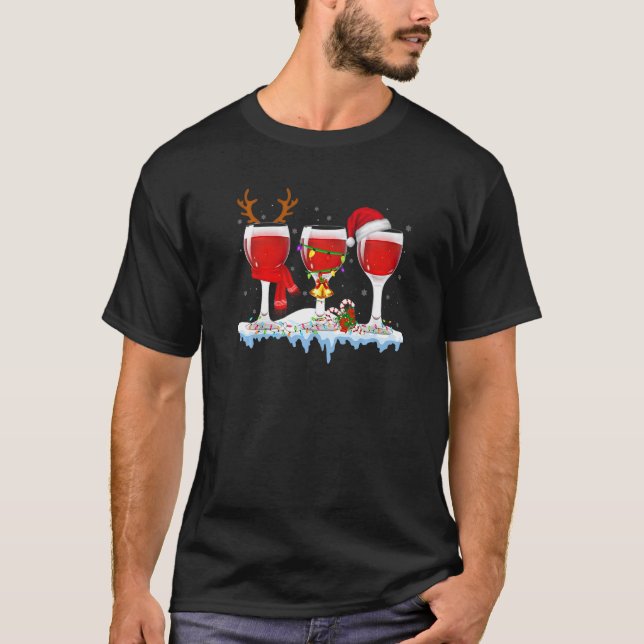 Camiseta Three Glass Of Red Wine  Drinker Christmas (Frente)