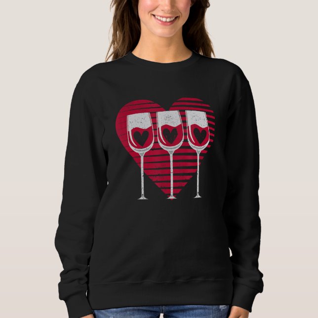 Camiseta Three Glasses Wine  Heart  Couples Valentine's Day (Frente)
