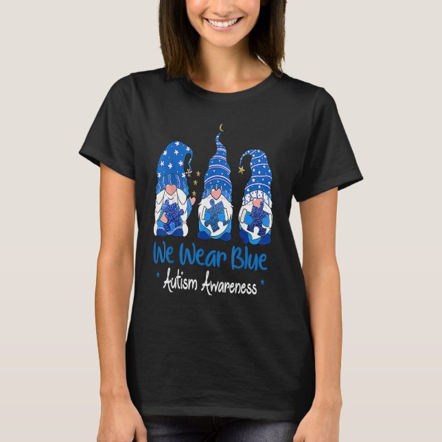 Camiseta Three Gnomes Holding Blue Puzzle Autism Awareness (Frente)
