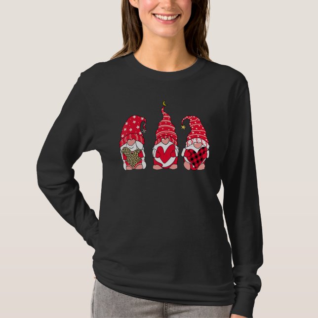 Camiseta Three Gnomes Holding Heart Leopard Happy Valentine (Frente)