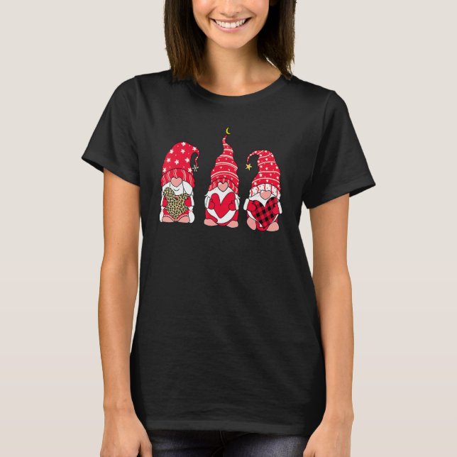 Camiseta Three Gnomes Holding Heart Leopard Happy Valentine (Frente)