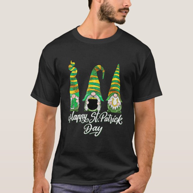 Camiseta Three Gnomes Shamrock Happy St Patrick's Day Go Lu (Frente)