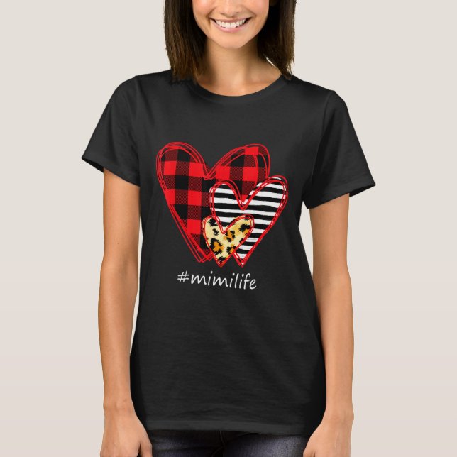 Camiseta Three Hearts Leopard Buffalo Plaid Mimi Life Valen (Frente)