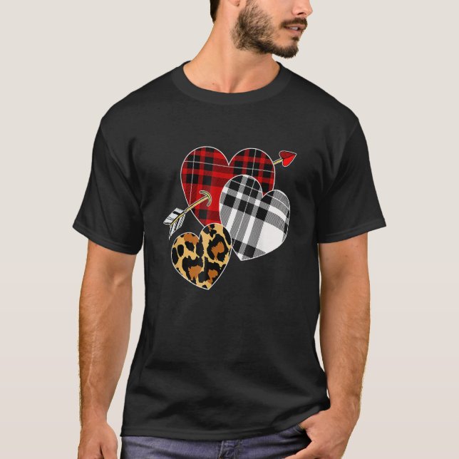 Camiseta Three Hearts Leopard Plaid Valentine's Day For Boy (Frente)