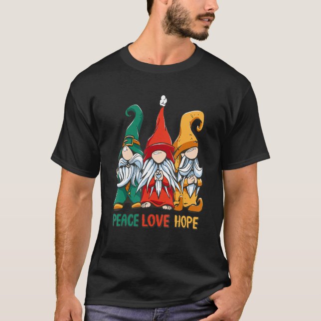 Camiseta Three Hippie Gnomes, Peace Gnome, Funny Retro Tie  (Frente)