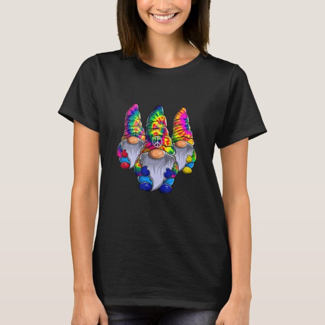 Camiseta Three Hippie Gnomes Peace Gnome  Retro Tie Diy (Frente)