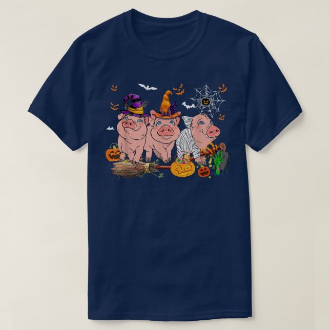 Camiseta Three Sheep Halloween Mummy Witch Scary Pumpkins F (Frente do Design)