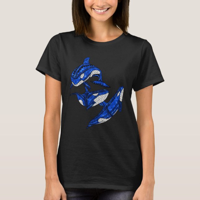 Camiseta Three Tribal Orca Whales Ocean Animals (Frente)