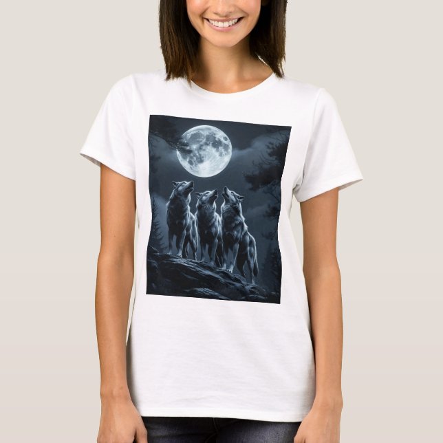 Camiseta Three Wolves Howling at the Full Moon - Three Wolf (Frente)