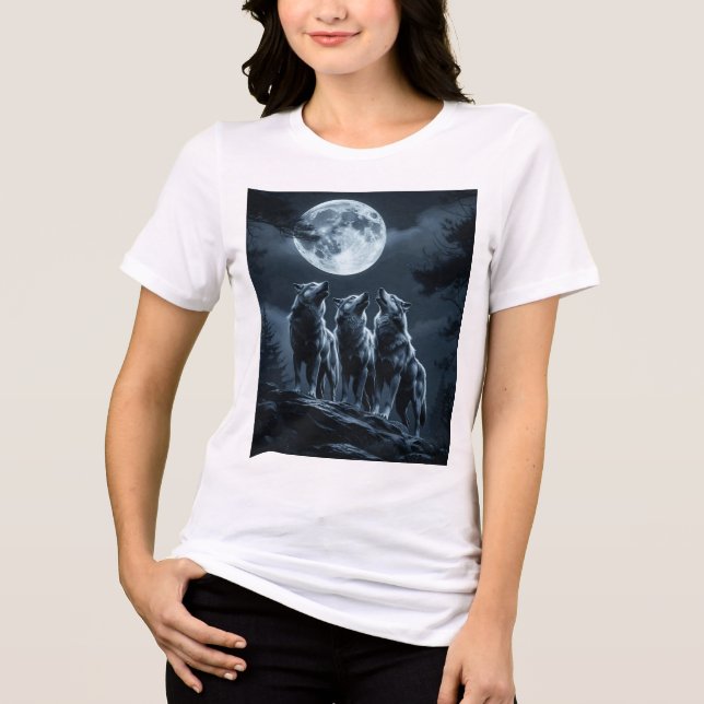 Camiseta Three Wolves Howling at the Full Moon - Three Wolf (Frente)
