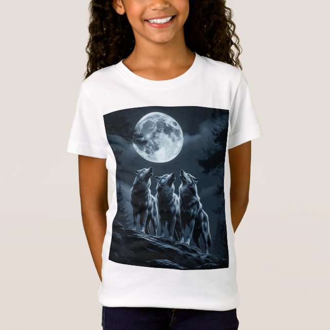 Camiseta Three Wolves Howling at the Full Moon - Three Wolf (Frente)