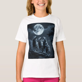 Camiseta Three Wolves Howling at the Full Moon - Three Wolf