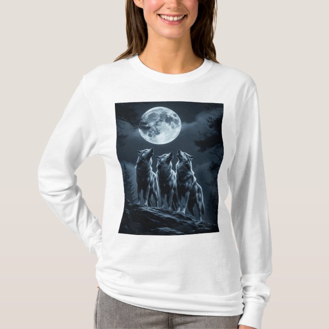 Camiseta Three Wolves Howling at the Full Moon - Three Wolf (Frente)