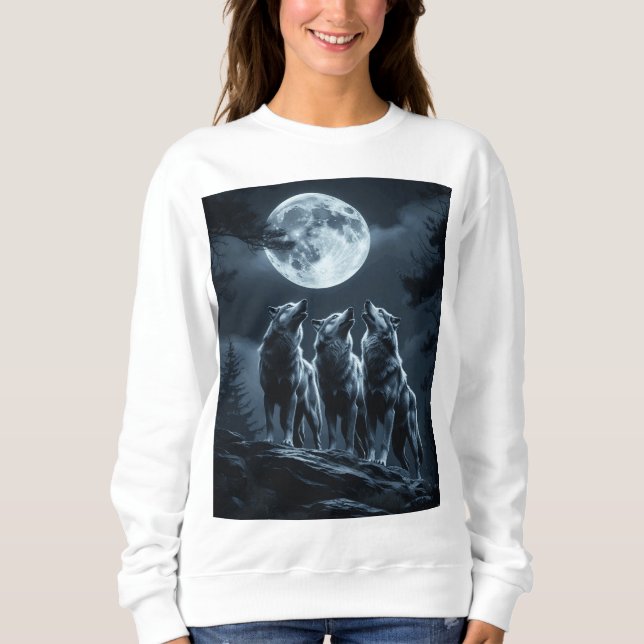 Camiseta Three Wolves Howling at the Full Moon - Three Wolf (Frente)