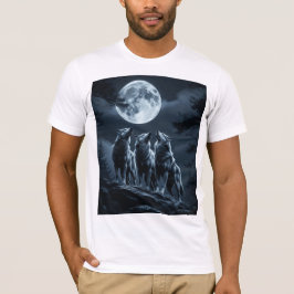 Camiseta Three Wolves Howling at the Full Moon - Three Wolf