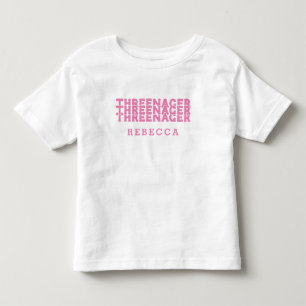Camiseta Threenager Letreiro Retro Nome Rosa